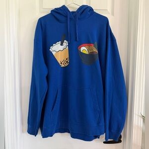Port and Company Royal Blue Hoodie with Ramen & Bubble Tea Graphic